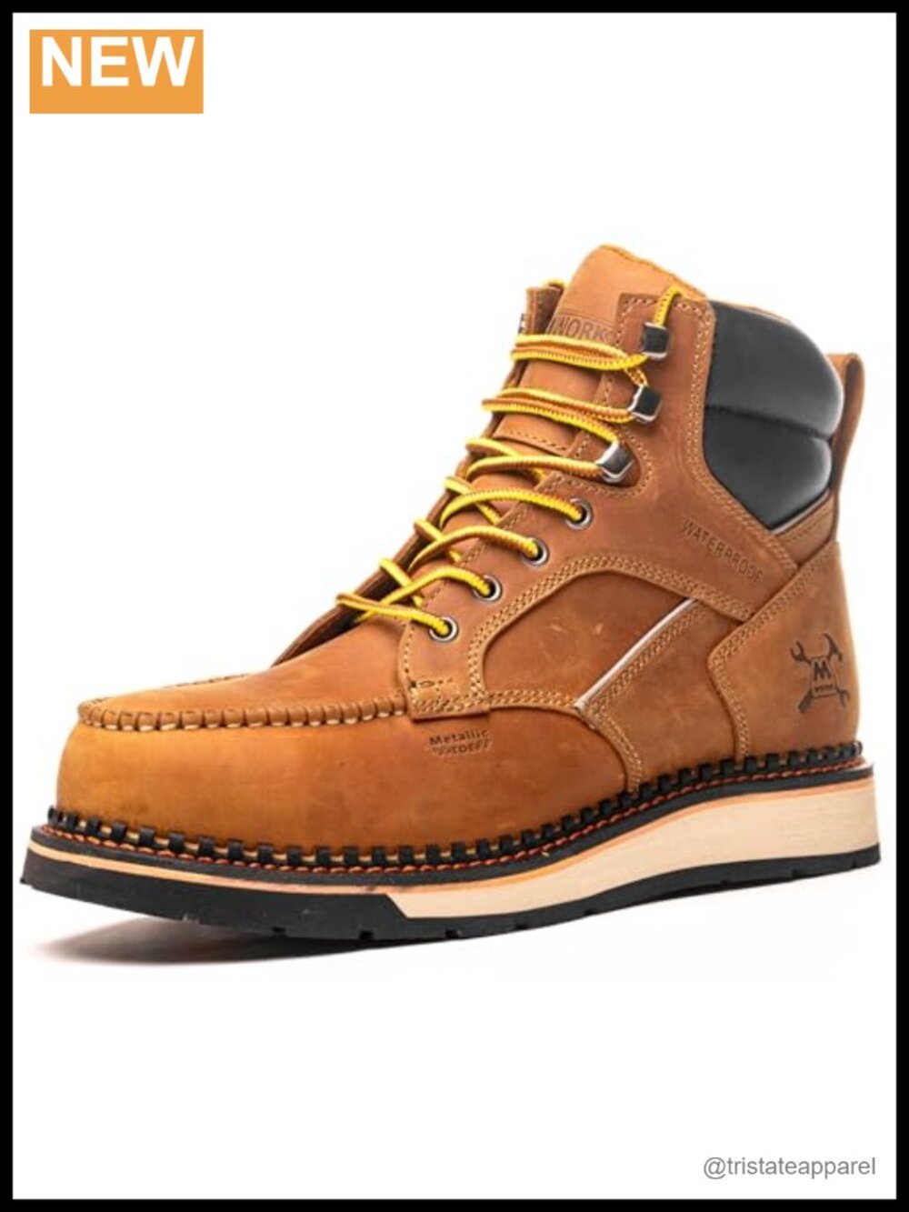 MWORK Men's 6" Moc Toe Work Boots Steel Toe Waterproof Wedge Sole Leather